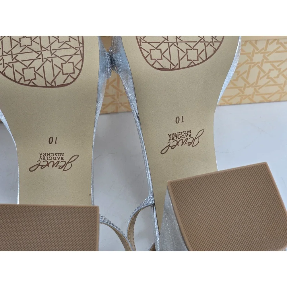 Jewel Badgley Mischka Teddi Platform Block Heels‎ Silver - 10 M - NEW
